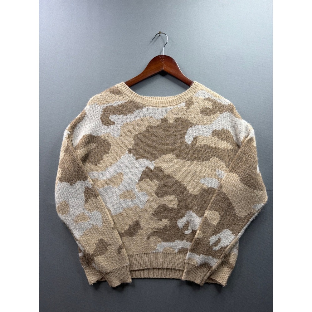 Lucky Brand Camouflage Sweater Womens Tan Beige Knit Pullover Medium